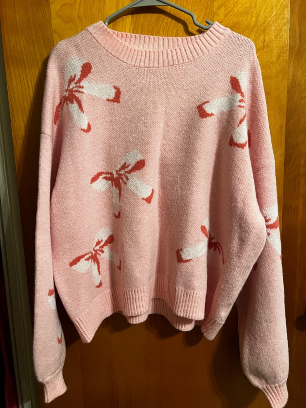 Pink Bow Pattern Crewneck Sweater